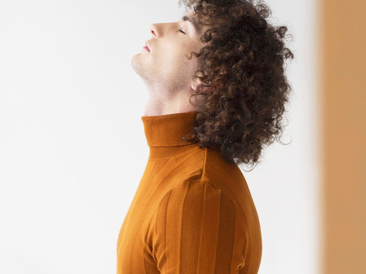 Man inhaling happily